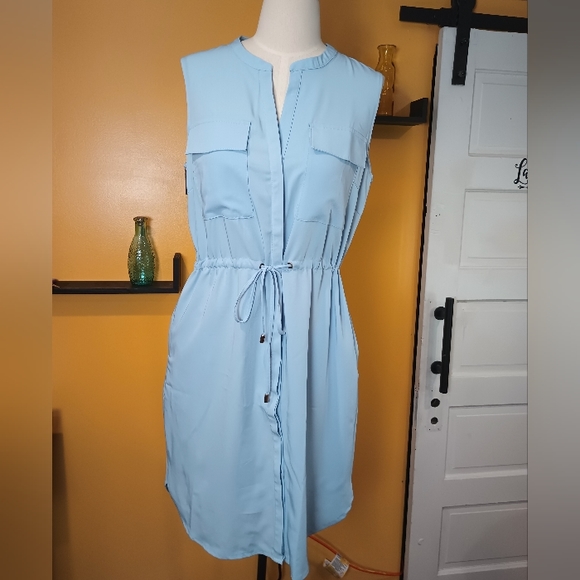 Allegra K Sleeveless Blue V-Neck Button Down Shift Dress New With Tags Size L - Picture 13 of 16